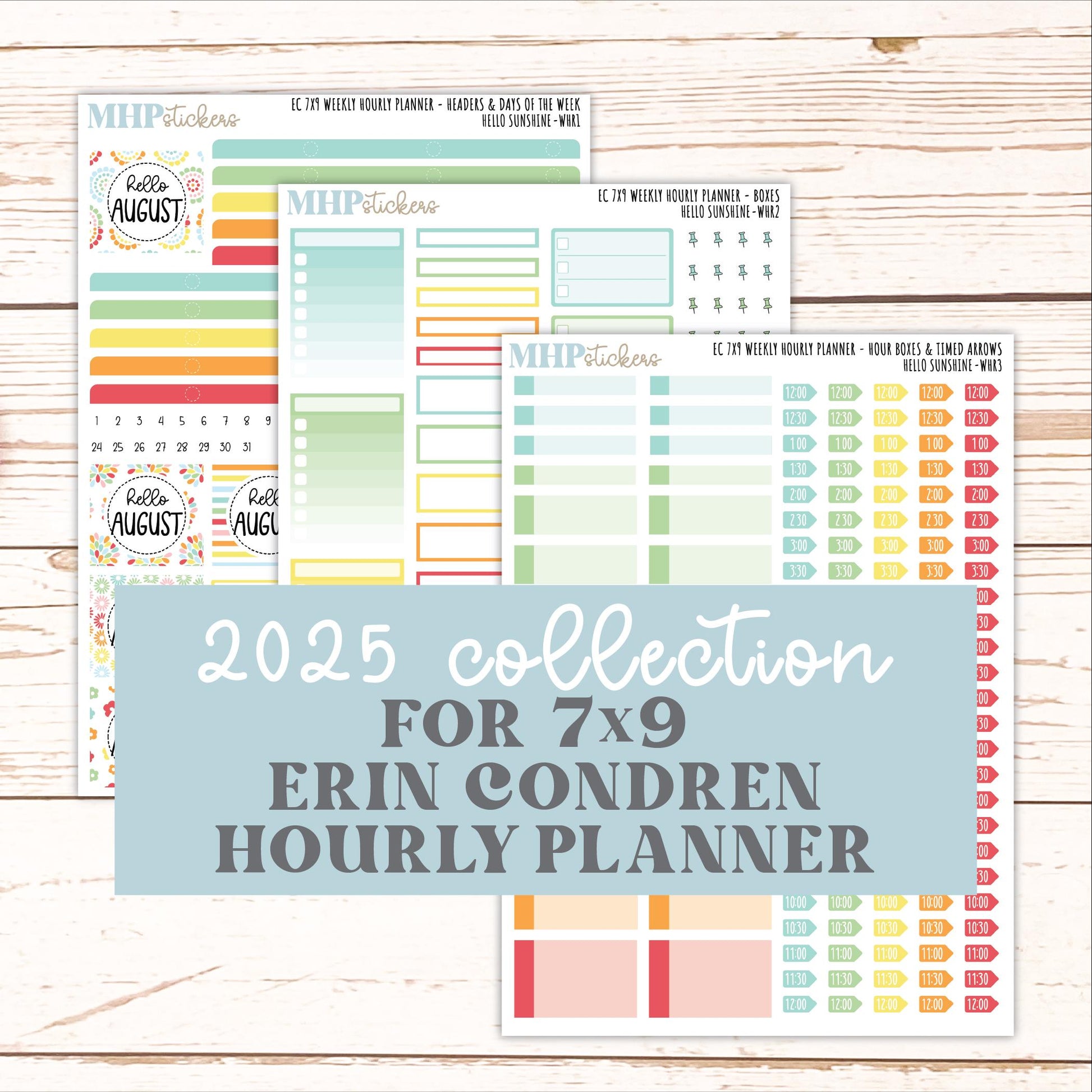 AUGUST Weekly Hourly Planning Kits for 7x9 Erin Condren Planners. 2026 Collection "Hello Sunshine" || ECWHR