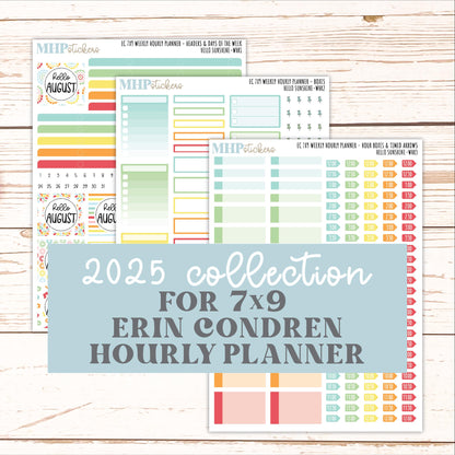 AUGUST Weekly Hourly Planning Kits for 7x9 Erin Condren Planners. 2026 Collection "Hello Sunshine" || ECWHR