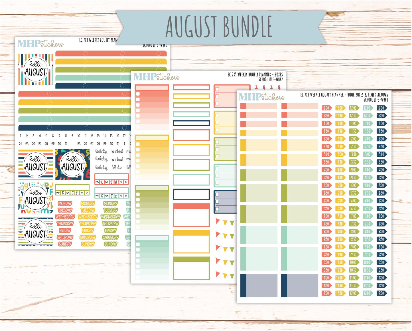 AUGUST & SEPTEMBER Weekly Hourly Planning Kits for 7x9 Erin Condren Planners. 2026 Collection "School Life" || ECWHR