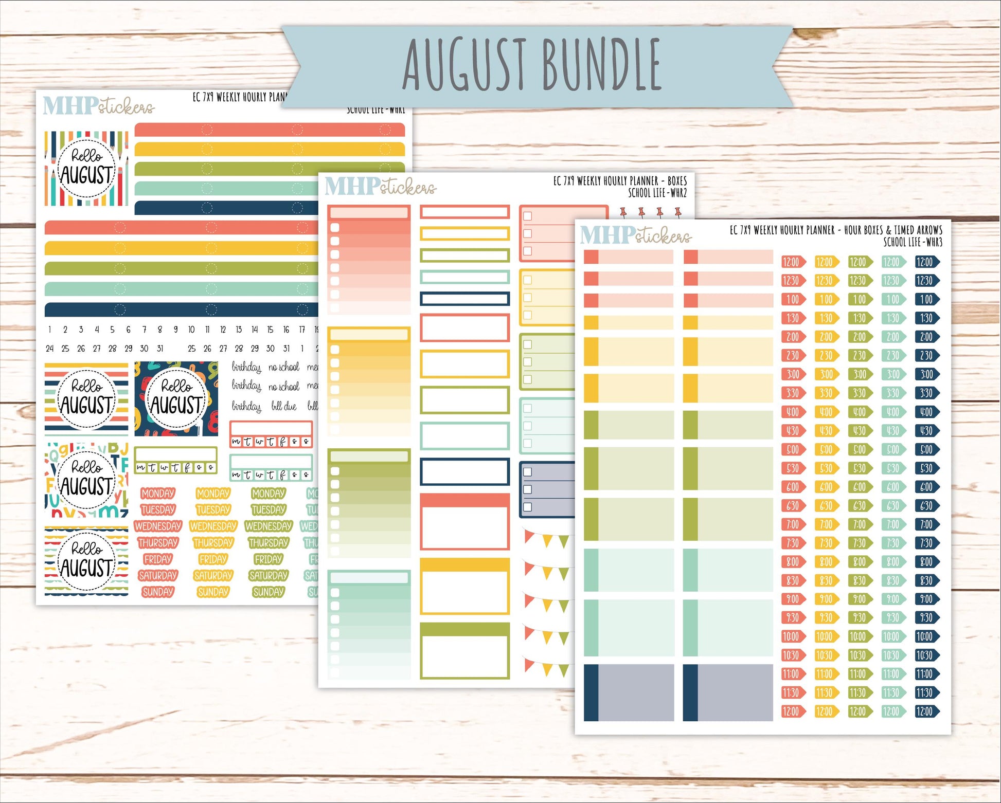 AUGUST & SEPTEMBER Weekly Hourly Planning Kits for 7x9 Erin Condren Planners. 2026 Collection "School Life" || ECWHR