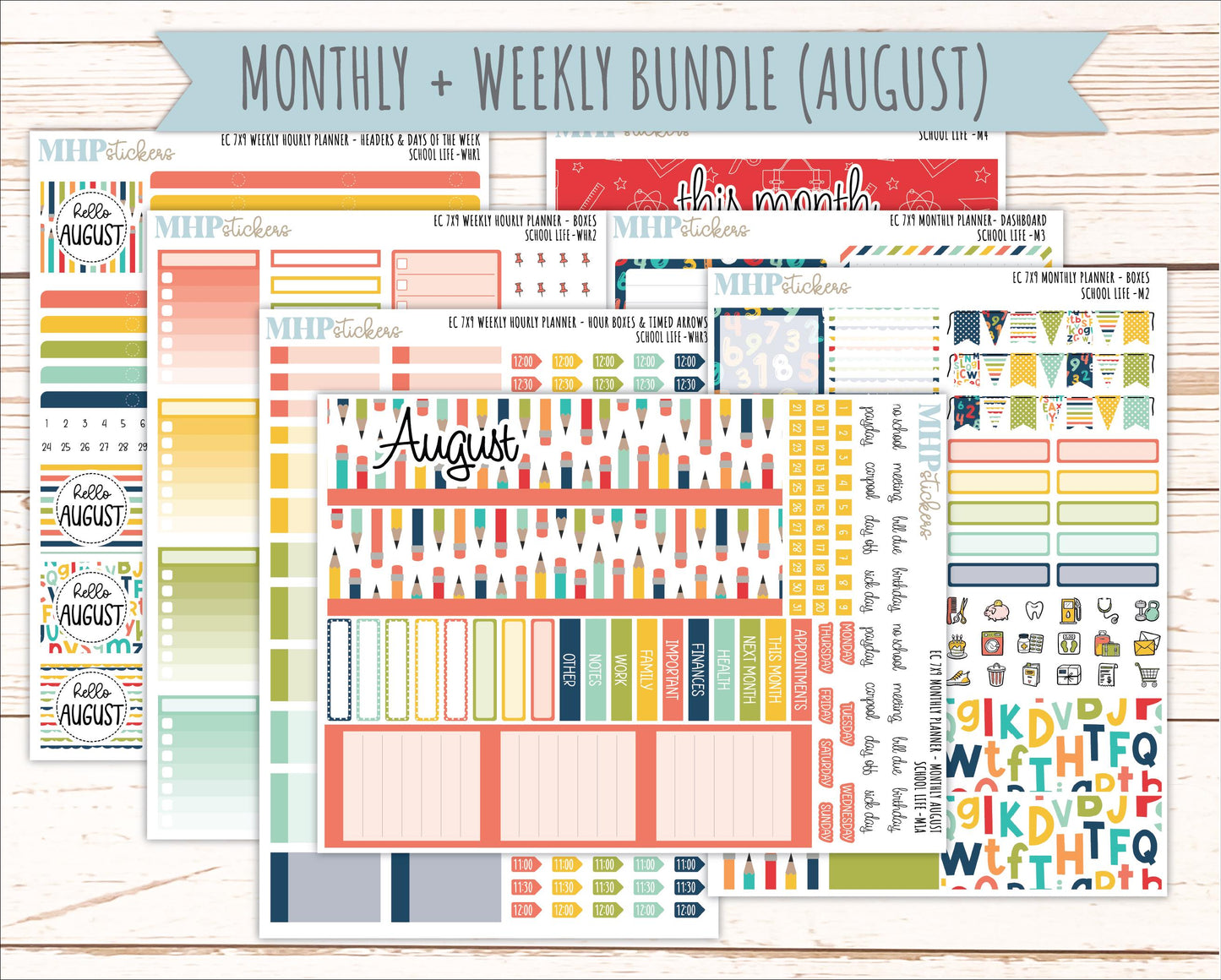 AUGUST & SEPTEMBER Weekly Hourly Planning Kits for 7x9 Erin Condren Planners. 2026 Collection "School Life" || ECWHR