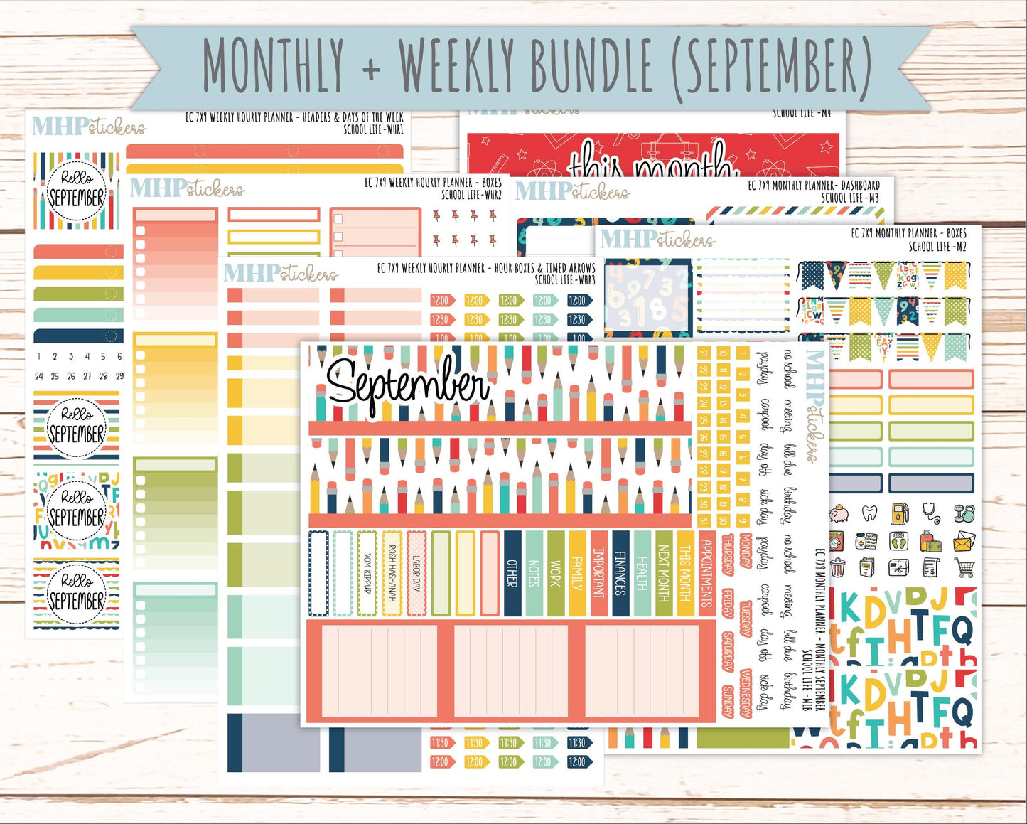 AUGUST & SEPTEMBER Weekly Hourly Planning Kits for 7x9 Erin Condren Planners. 2026 Collection "School Life" || ECWHR