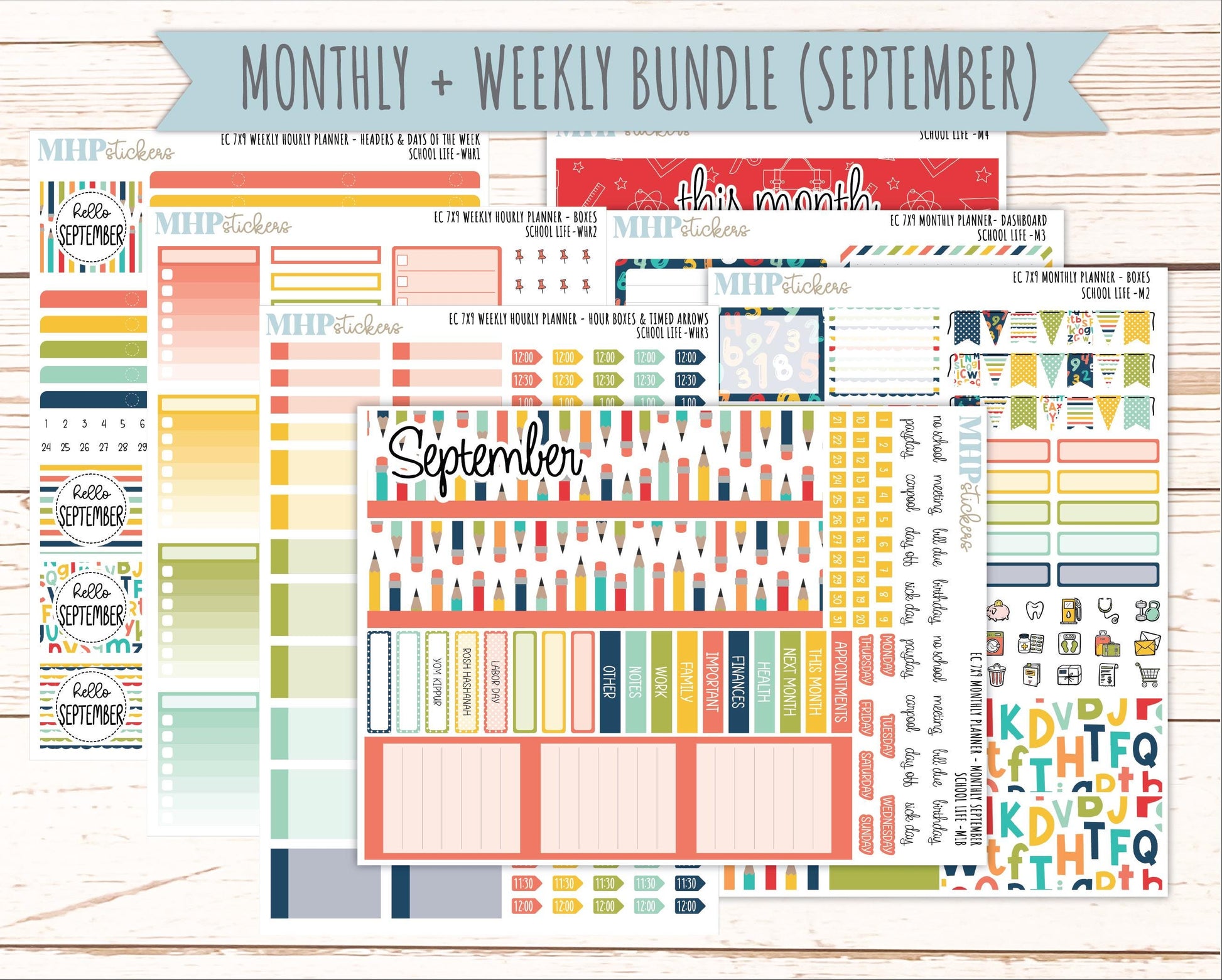 AUGUST & SEPTEMBER Weekly Hourly Planning Kits for 7x9 Erin Condren Planners. 2026 Collection "School Life" || ECWHR
