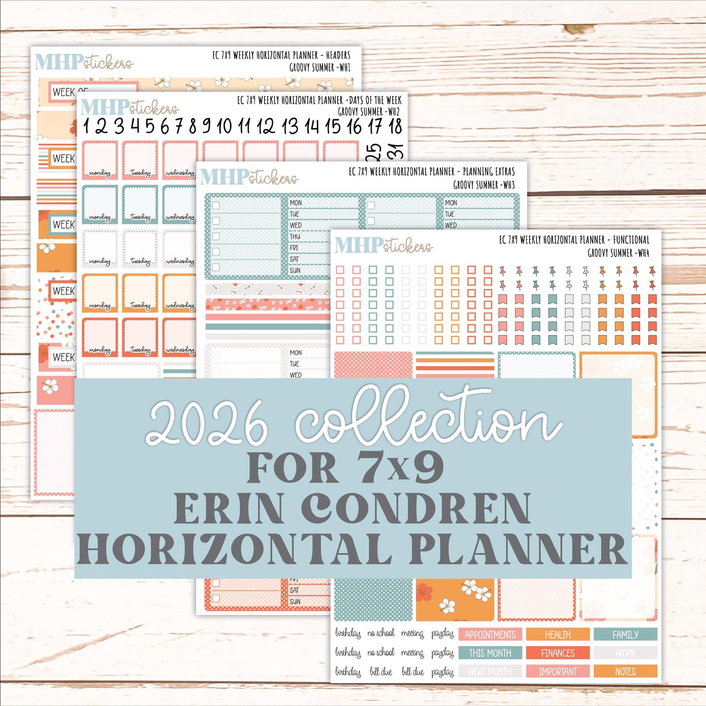 AUGUST Weekly Horizontal Planning Kit for 7x9 Erin Condren Planners. 2026 Collection "Groovy Summer " || ECWH