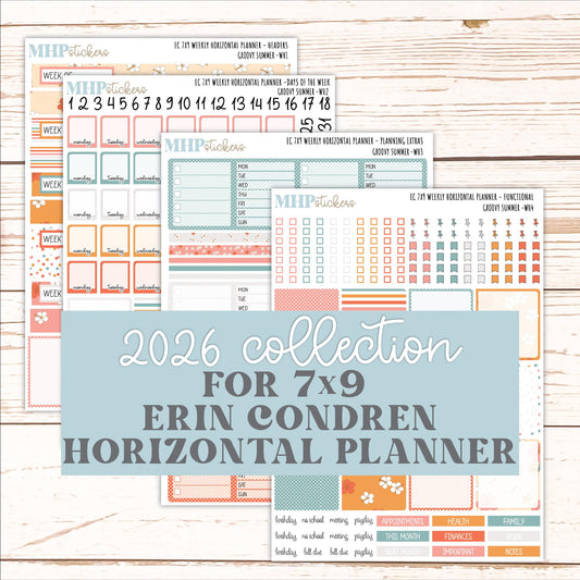AUGUST Weekly Horizontal Planning Kit for 7x9 Erin Condren Planners. 2026 Collection "Groovy Summer " || ECWH
