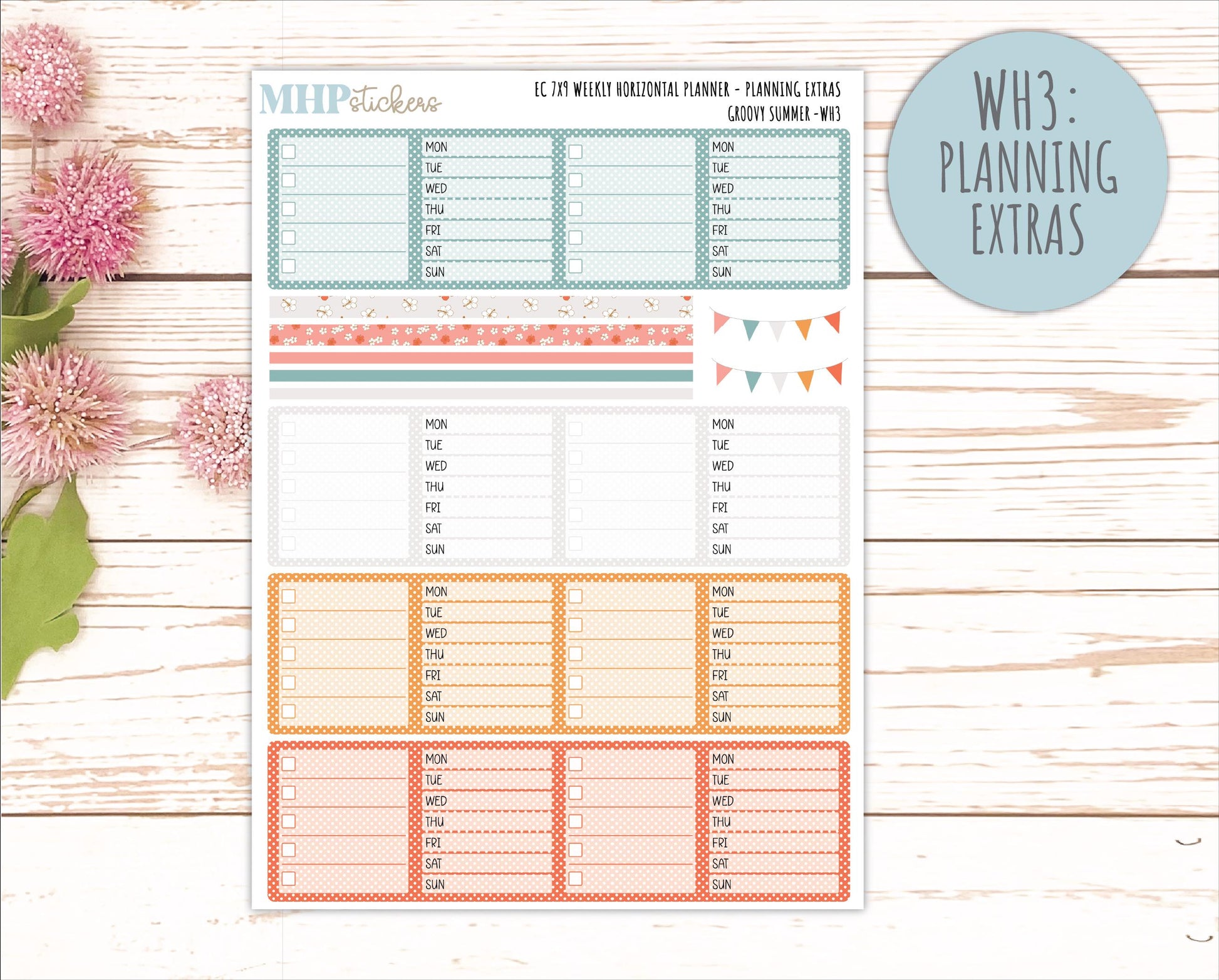 AUGUST Weekly Horizontal Planning Kit for 7x9 Erin Condren Planners. 2026 Collection "Groovy Summer " || ECWH