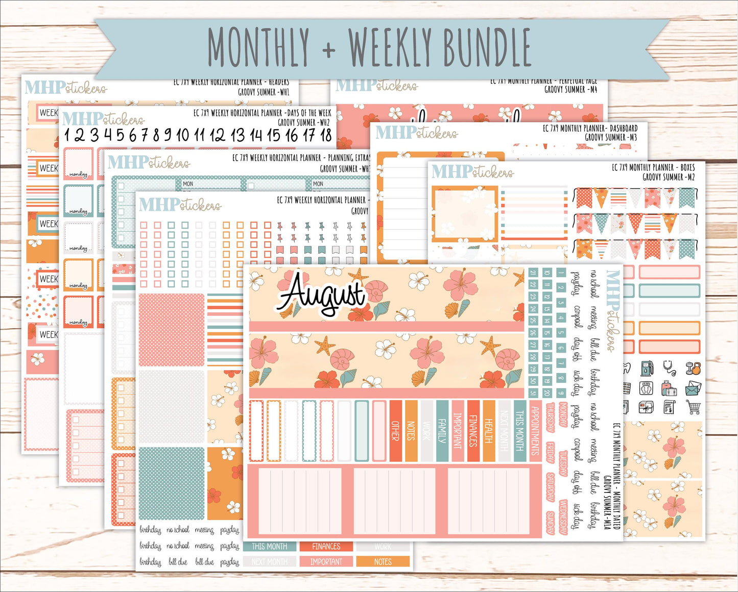 AUGUST Weekly Horizontal Planning Kit for 7x9 Erin Condren Planners. 2026 Collection "Groovy Summer " || ECWH