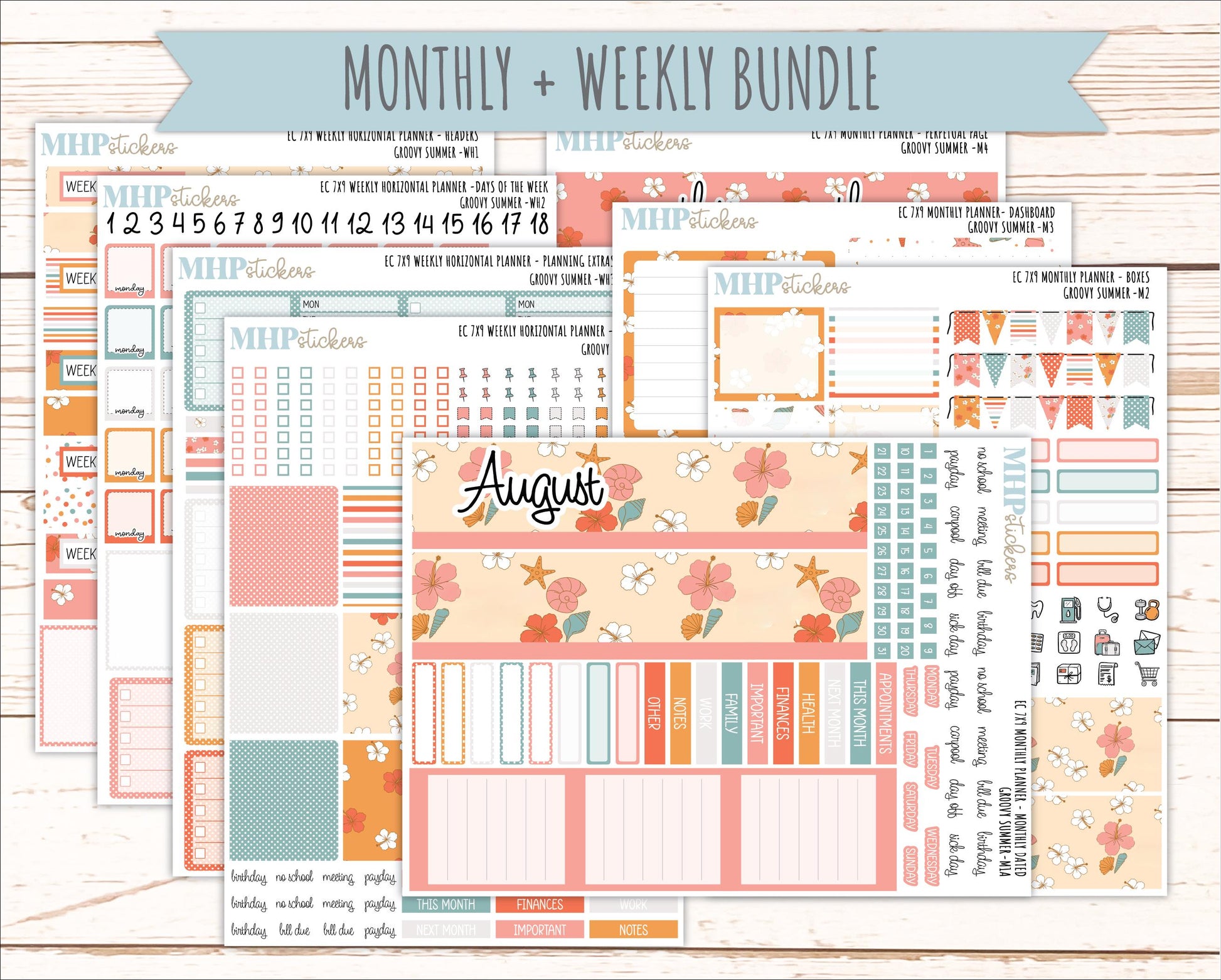 AUGUST Weekly Horizontal Planning Kit for 7x9 Erin Condren Planners. 2026 Collection "Groovy Summer " || ECWH