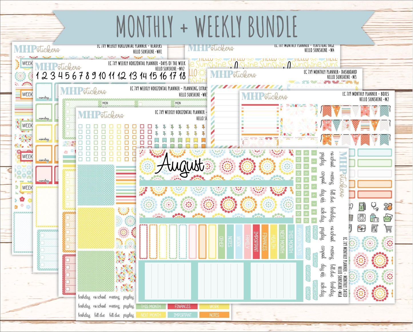 AUGUST Weekly Horizontal Planning Kit for 7x9 Erin Condren Planners. 2026 Collection "Hello Sunshine" || ECWH