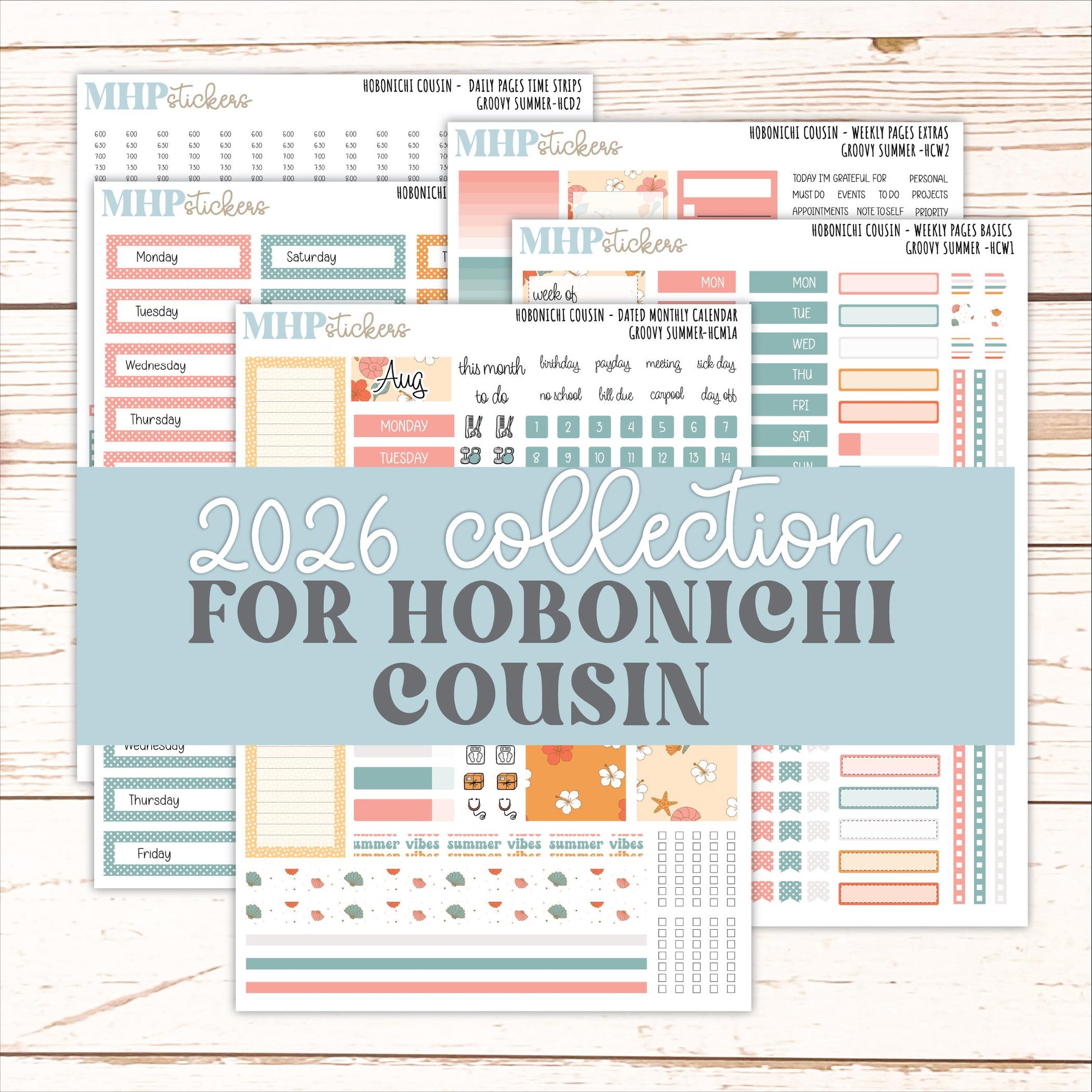 AUGUST 2026 Stickers for Hobonichi Cousin. A5 Planners "Groovy Summer" || HC