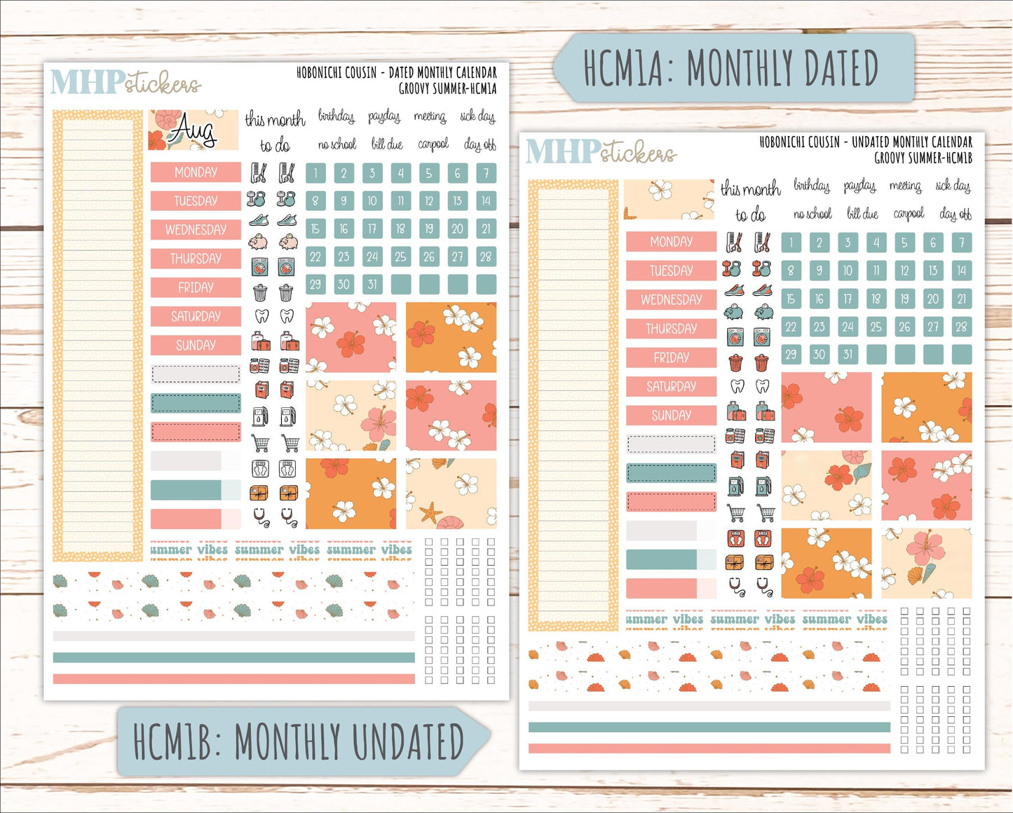 AUGUST 2026 Stickers for Hobonichi Cousin. A5 Planners "Groovy Summer" || HC