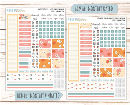 AUGUST 2026 Stickers for Hobonichi Cousin. A5 Planners "Groovy Summer" || HC