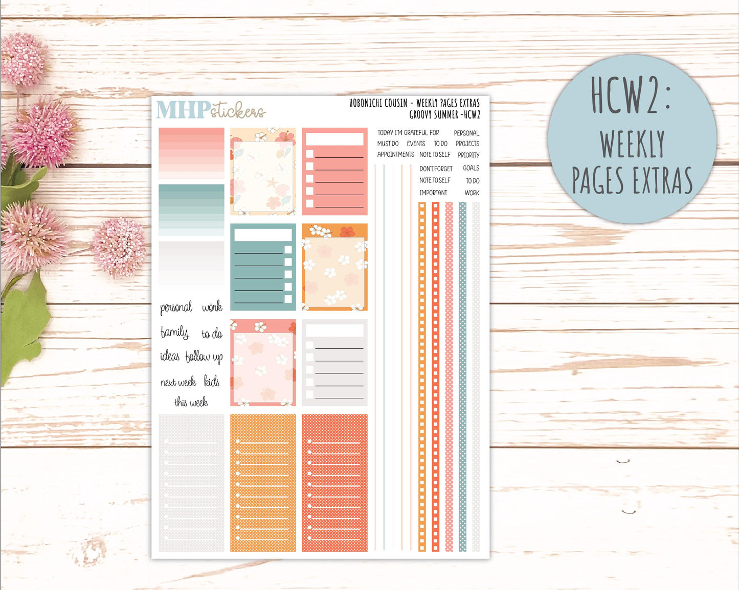 AUGUST 2026 Stickers for Hobonichi Cousin. A5 Planners "Groovy Summer" || HC