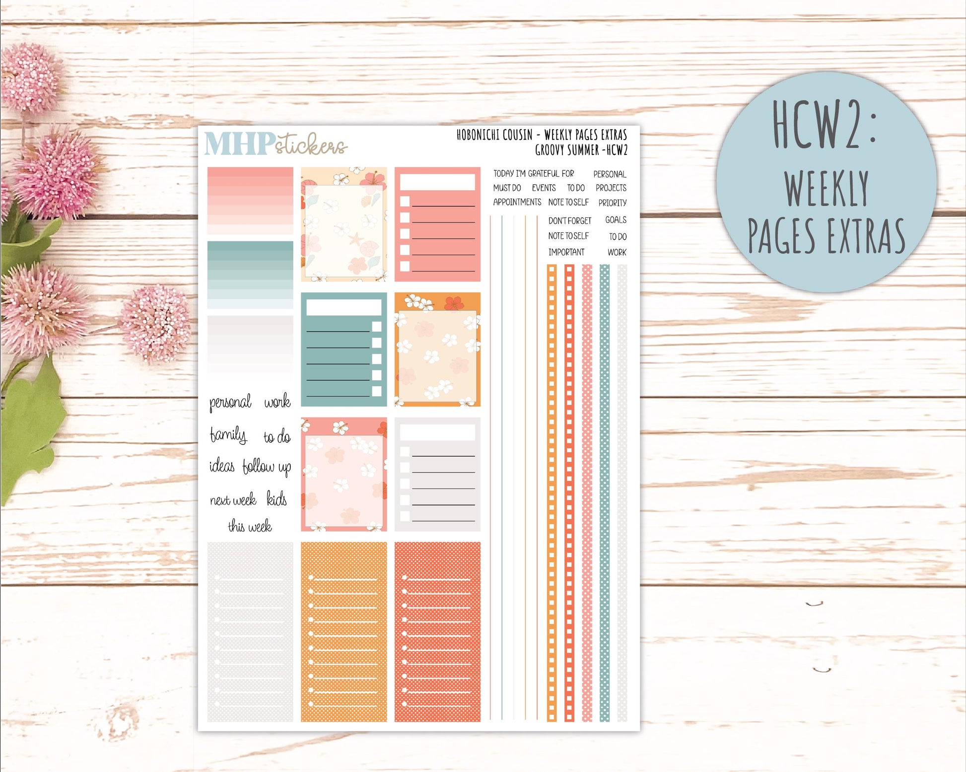 AUGUST 2026 Stickers for Hobonichi Cousin. A5 Planners "Groovy Summer" || HC