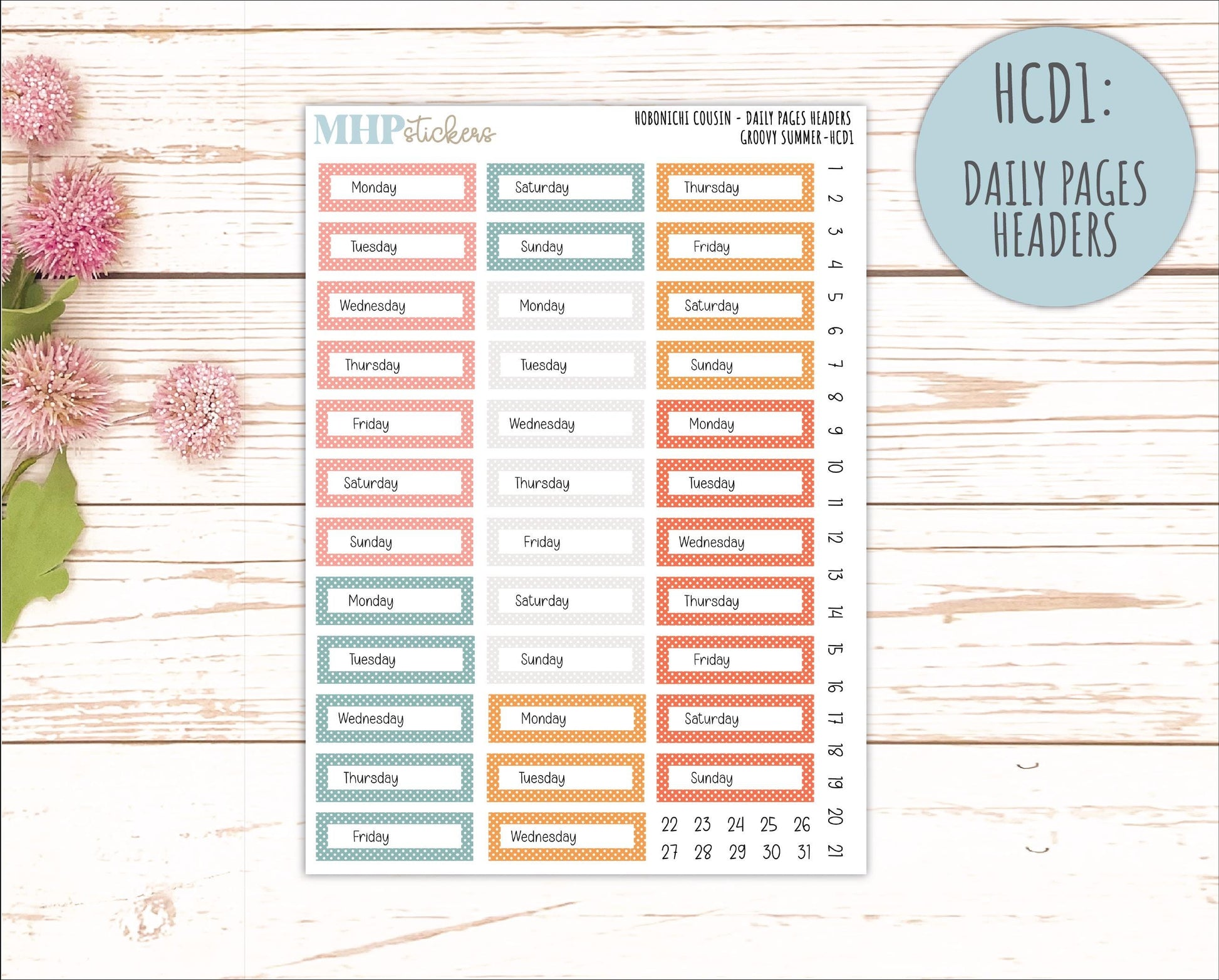 AUGUST 2026 Stickers for Hobonichi Cousin. A5 Planners "Groovy Summer" || HC