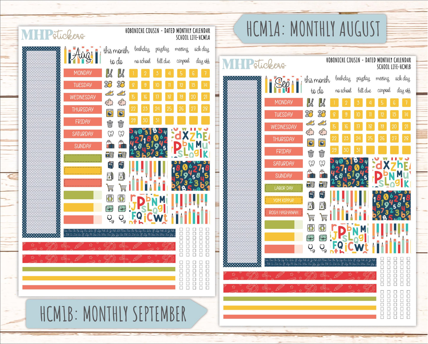 AUGUST & SEPTEMBER 2026 Stickers for Hobonichi Cousin. A5 Planners "School Life" || HC