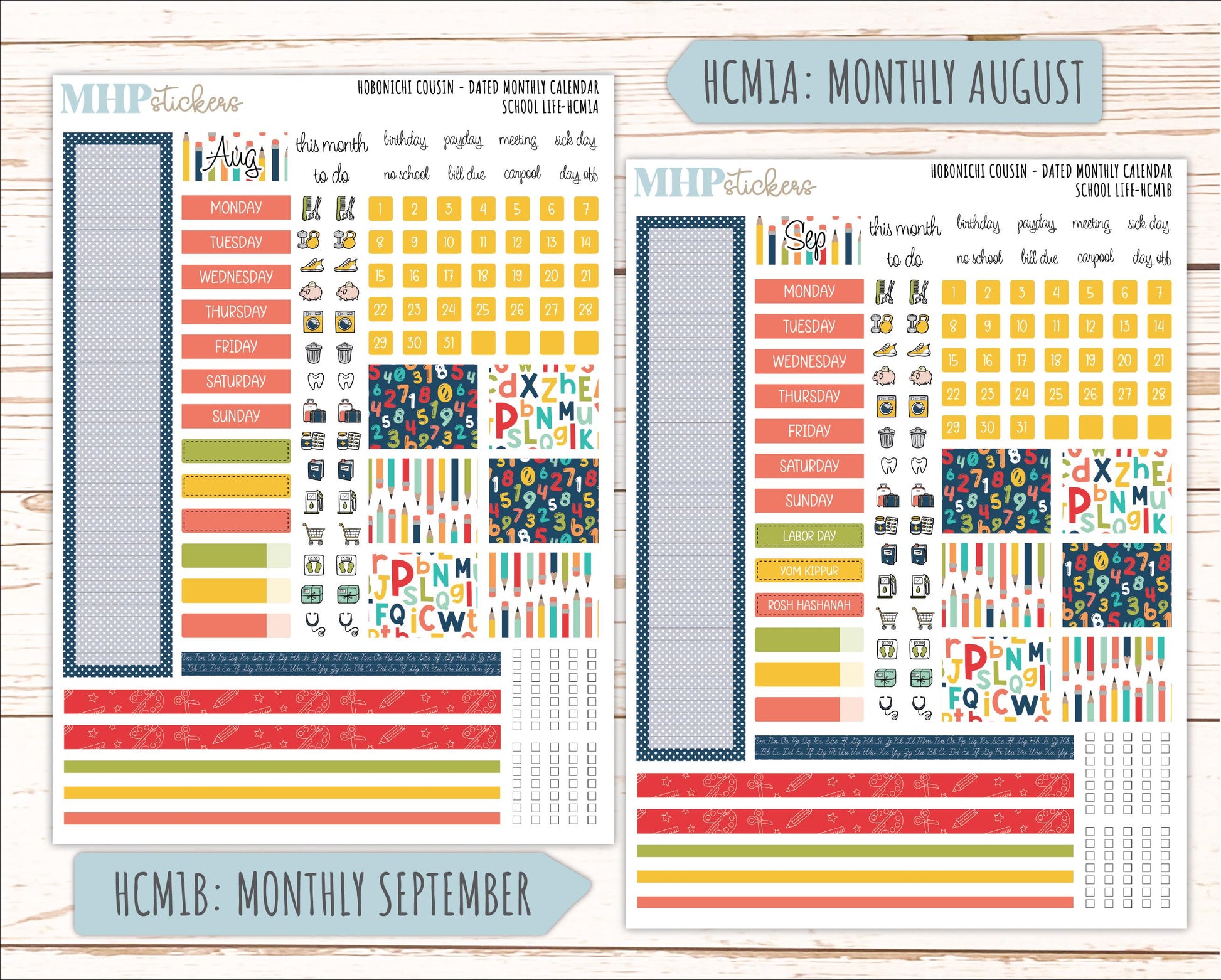AUGUST & SEPTEMBER 2026 Stickers for Hobonichi Cousin. A5 Planners "School Life" || HC