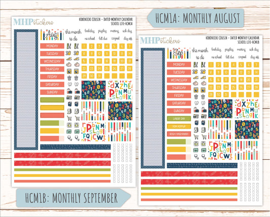 AUGUST & SEPTEMBER 2026 Stickers for Hobonichi Cousin. A5 Planners "School Life" || HC