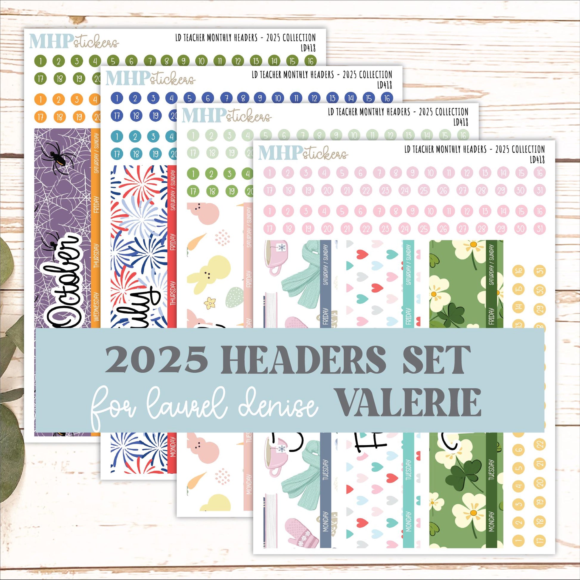 2025 Monthly Headers Set for The Valerie Laurel Denise Planners || LD418