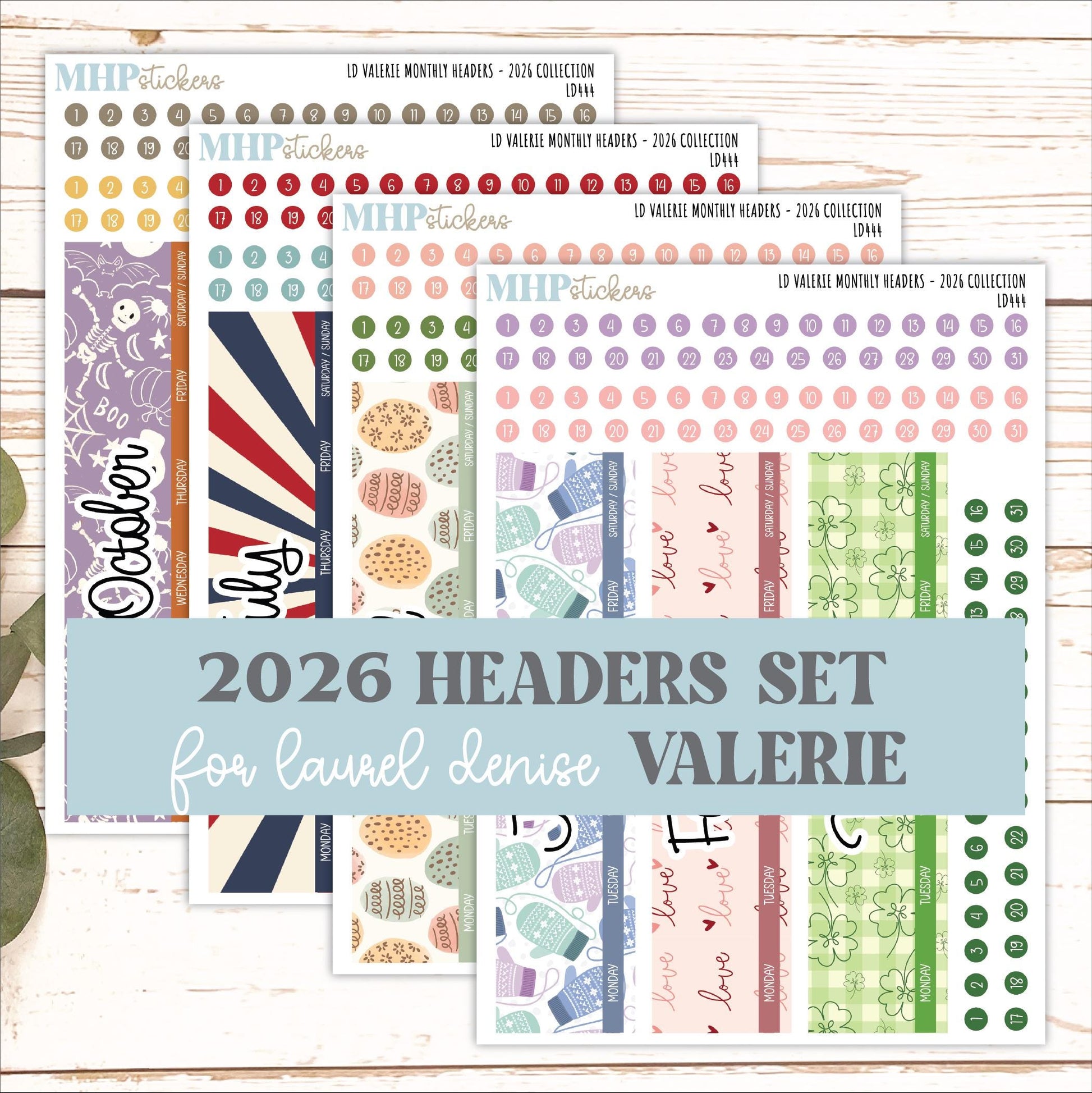 2026 Monthly Headers Set for The Valerie Laurel Denise Planners || LD444