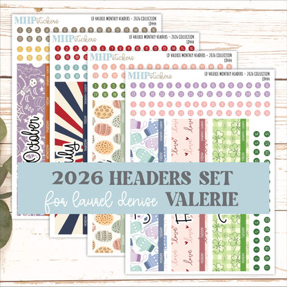 2026 Monthly Headers Set for The Valerie Laurel Denise Planners || LD444
