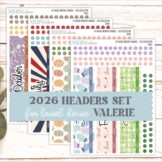 2026 Monthly Headers Set for The Valerie Laurel Denise Planners || LD444