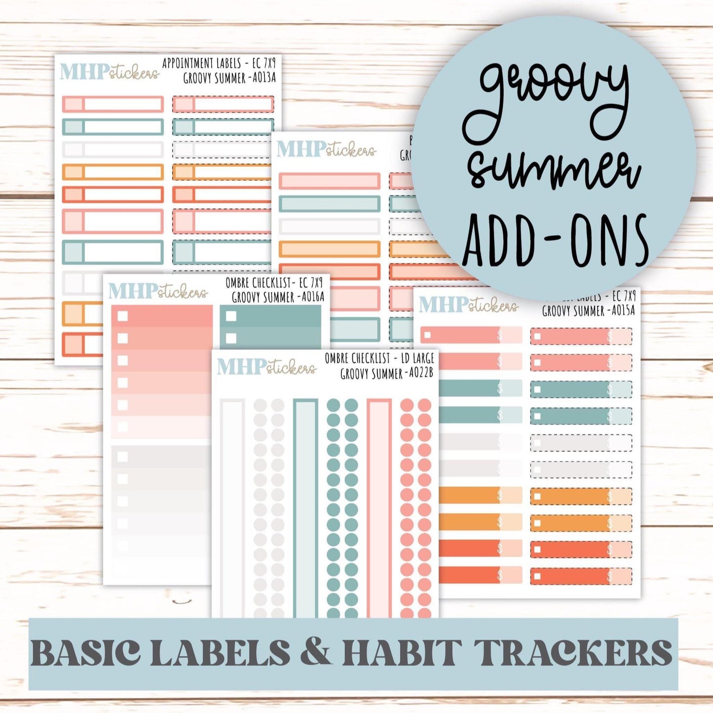 Basic Labels & Habit Trackers. ADD-Ons for Monthly Kits "Groovy Summer" || AOBL