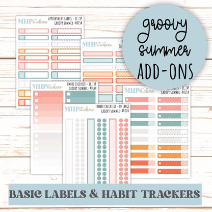 Basic Labels & Habit Trackers. ADD-Ons for Monthly Kits "Groovy Summer" || AOBL