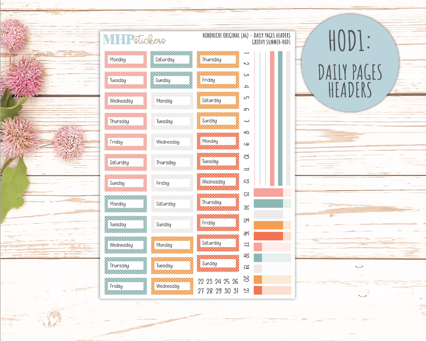 AUGUST 2026 Stickers for Hobonichi Techo Original. A6 Planners "Groovy Summer" || HO
