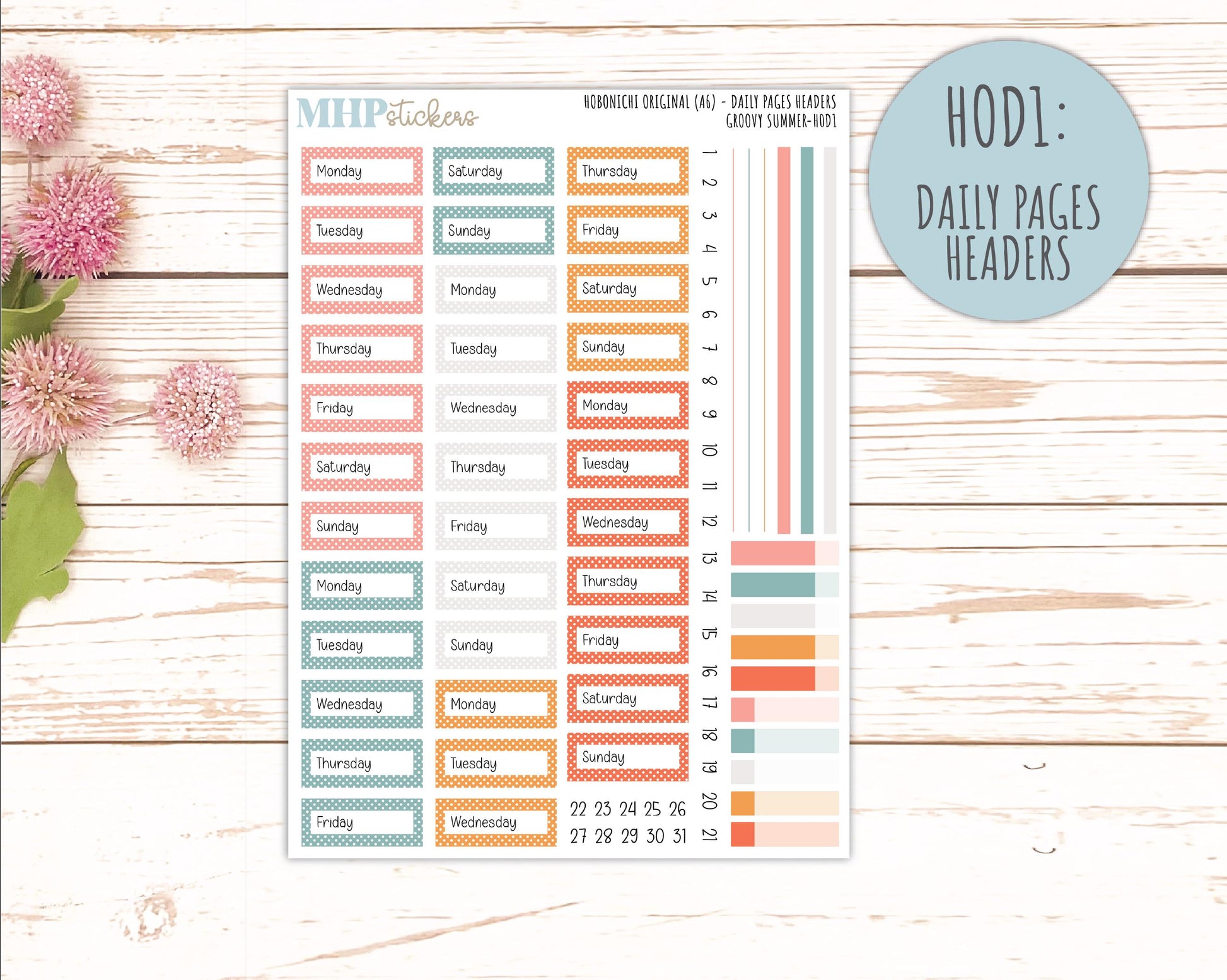AUGUST 2026 Stickers for Hobonichi Techo Original. A6 Planners "Groovy Summer" || HO
