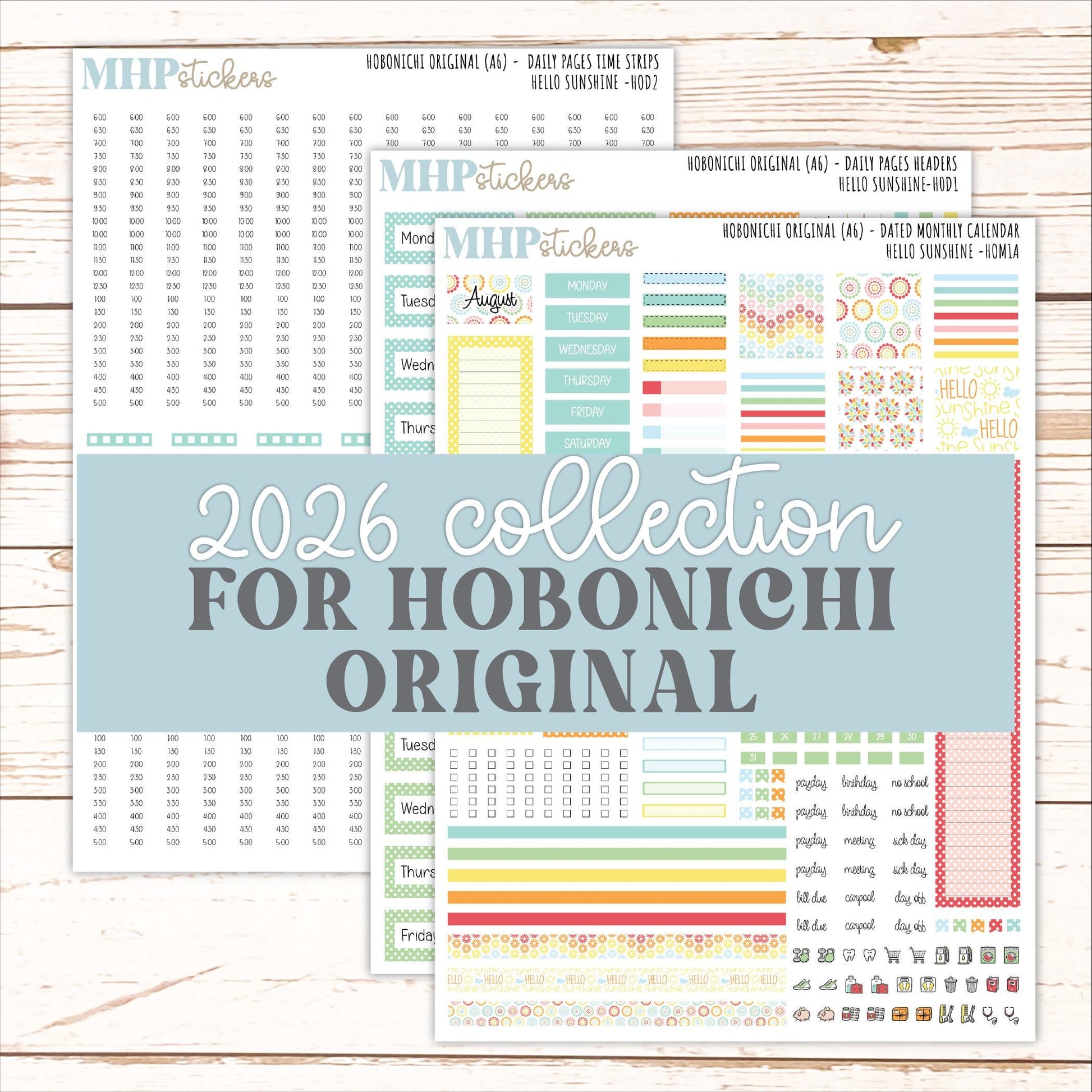 AUGUST 2026 Stickers for Hobonichi Techo Original. A6 Planners "Hello Sunshine" || HO