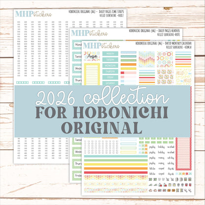 AUGUST 2026 Stickers for Hobonichi Techo Original. A6 Planners "Hello Sunshine" || HO