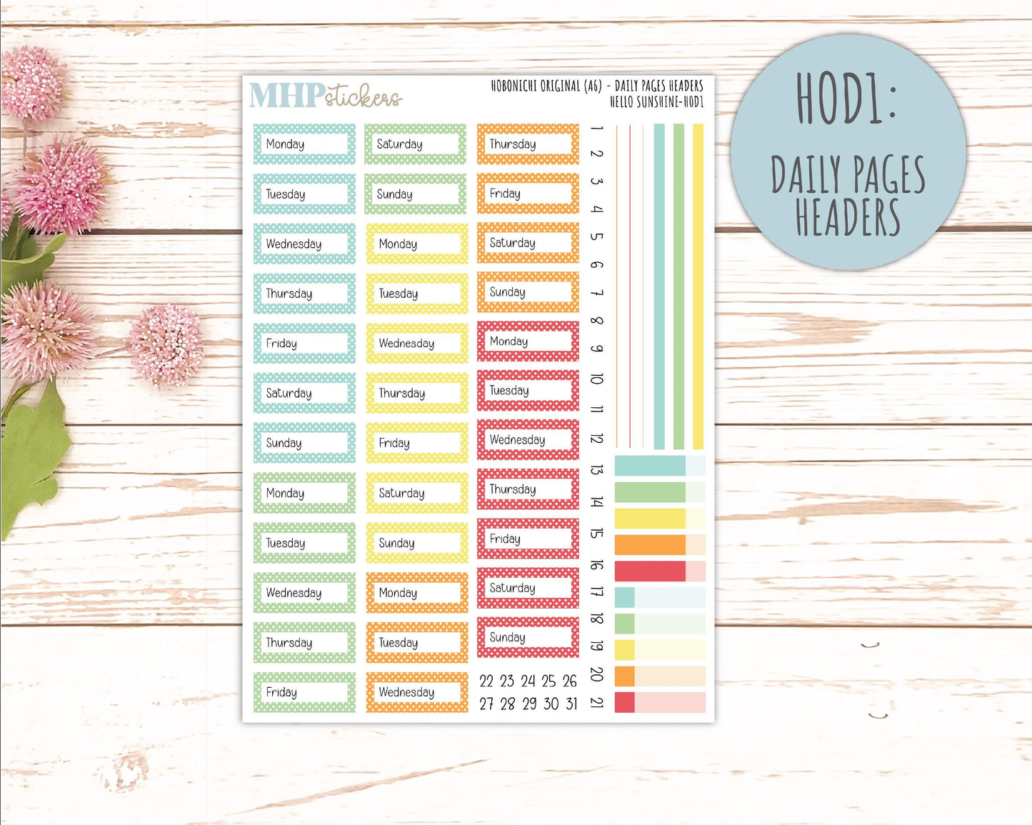 AUGUST 2026 Stickers for Hobonichi Techo Original. A6 Planners "Hello Sunshine" || HO