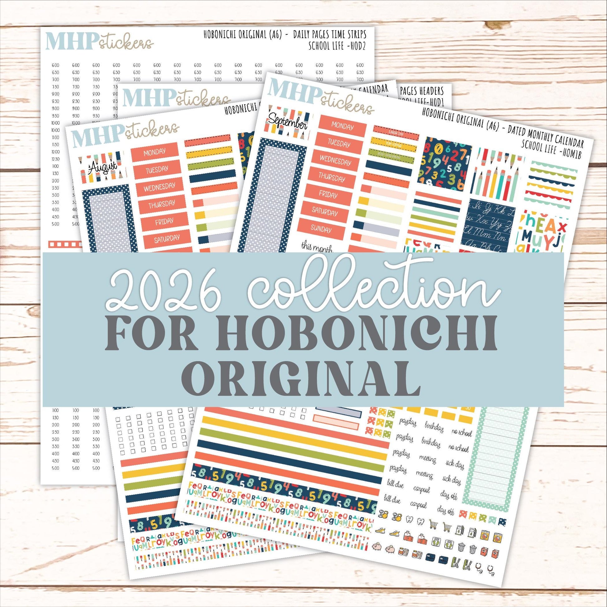 AUGUST & SEPTEMBER 2026 Stickers for Hobonichi Techo Original. A6 Planners "School Life" || HO