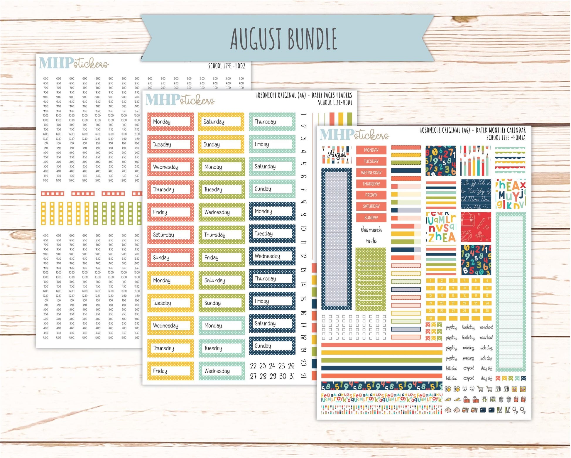 AUGUST & SEPTEMBER 2026 Stickers for Hobonichi Techo Original. A6 Planners "School Life" || HO