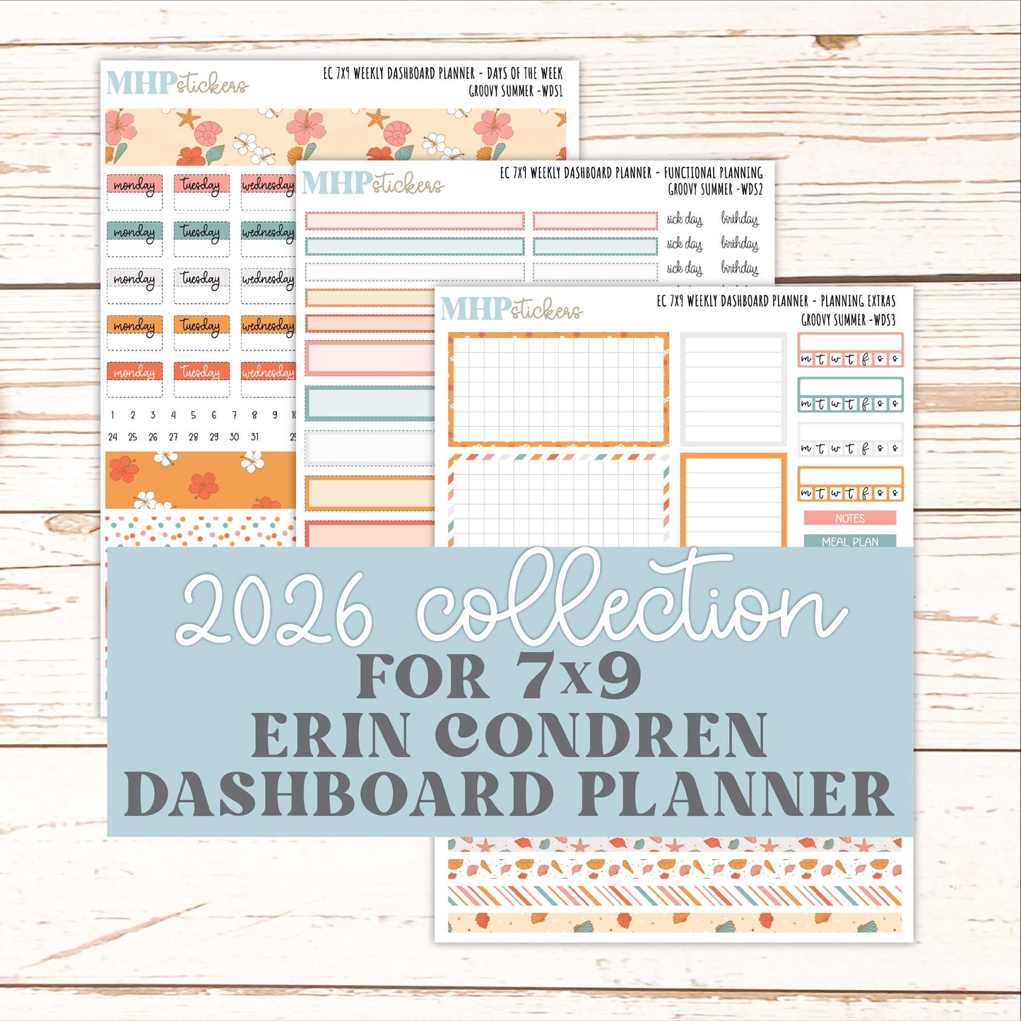 AUGUST Weekly Dashboard Kit for 7x9 Erin Condren Planners. 2026 Collection "Groovy Summer" || ECWDS