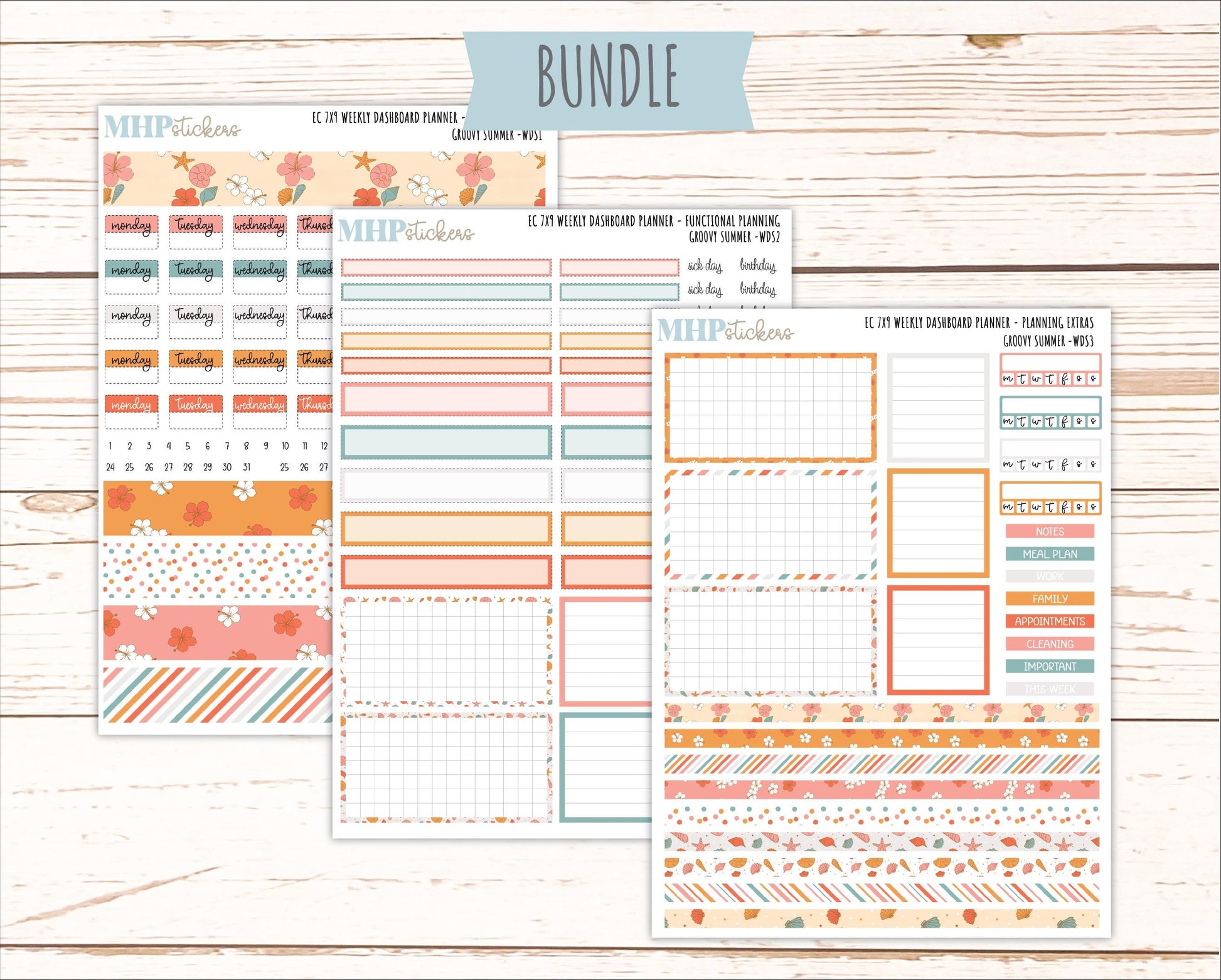 AUGUST Weekly Dashboard Kit for 7x9 Erin Condren Planners. 2026 Collection "Groovy Summer" || ECWDS