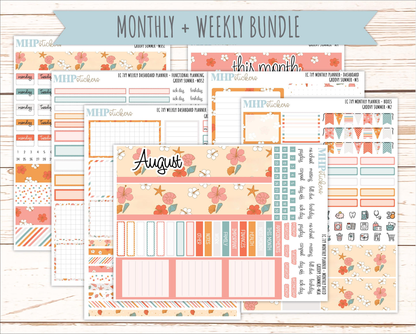 AUGUST Weekly Dashboard Kit for 7x9 Erin Condren Planners. 2026 Collection "Groovy Summer" || ECWDS