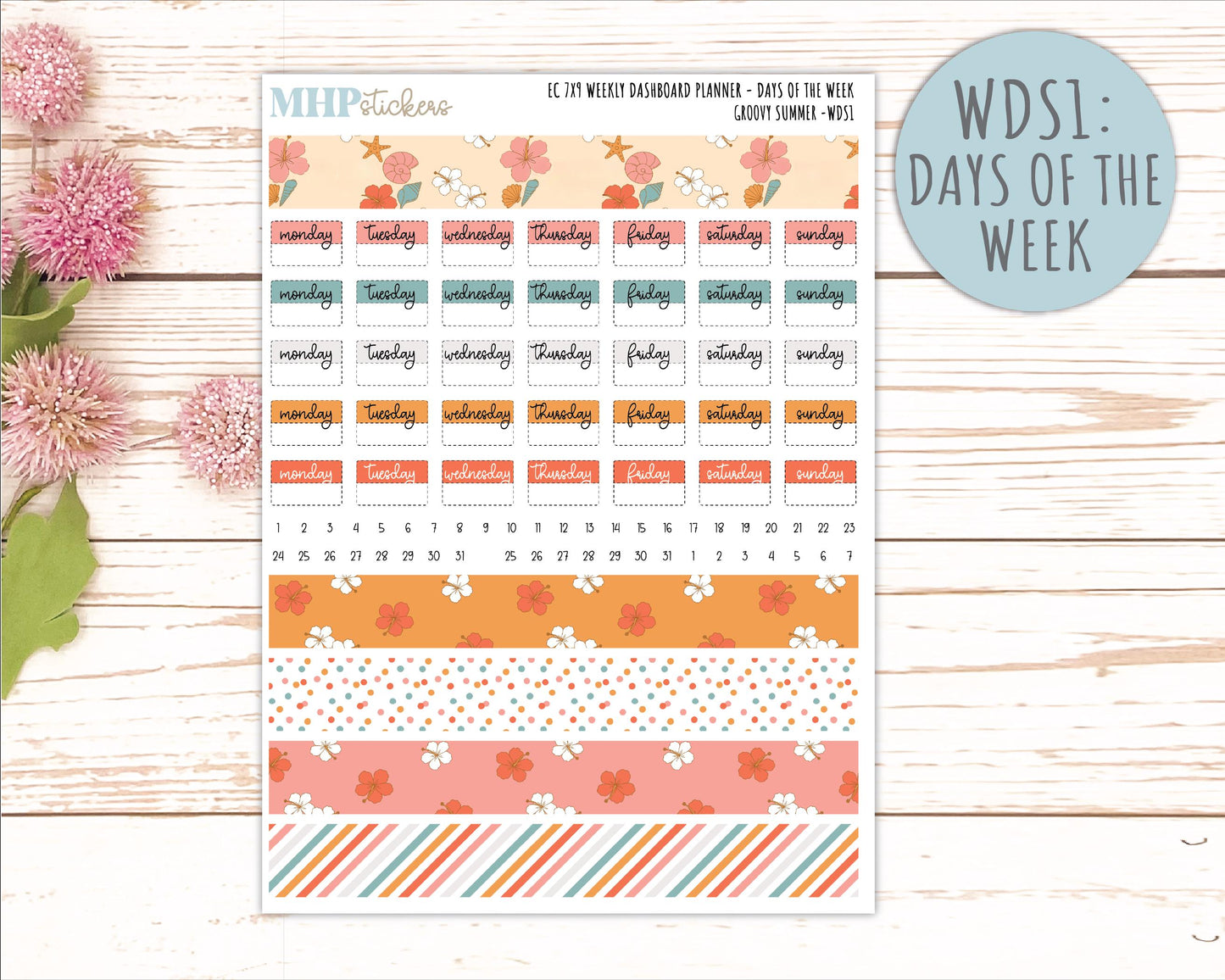 AUGUST Daily Duo Sticker Kit for 7x9 Erin Condren Planners. 2026 Collection "Groovy Summer"|| ECDD