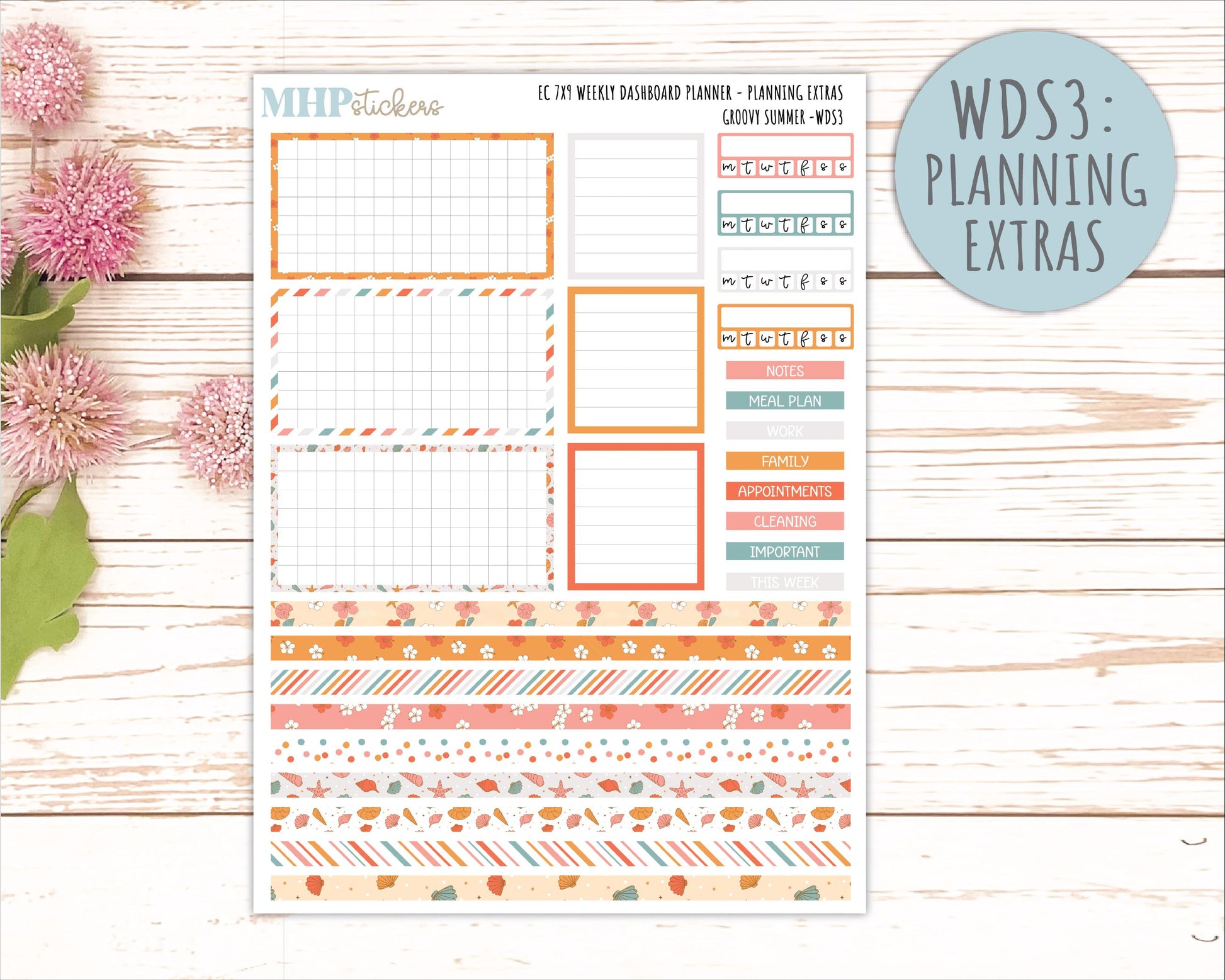 AUGUST Daily Duo Sticker Kit for 7x9 Erin Condren Planners. 2026 Collection "Groovy Summer"|| ECDD