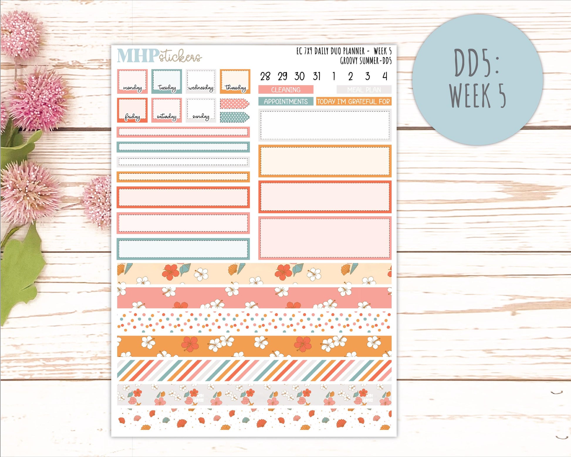 AUGUST Daily Duo Sticker Kit for 7x9 Erin Condren Planners. 2026 Collection "Groovy Summer"|| ECDD