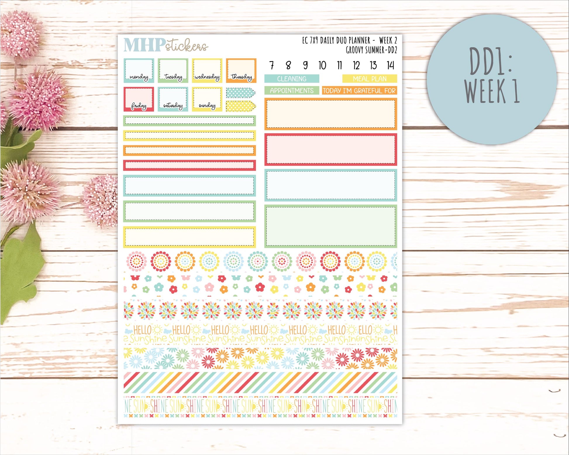 AUGUST Daily Duo Sticker Kit for 7x9 Erin Condren Planners. 2026 Collection "Hello Sunshine"|| ECDD