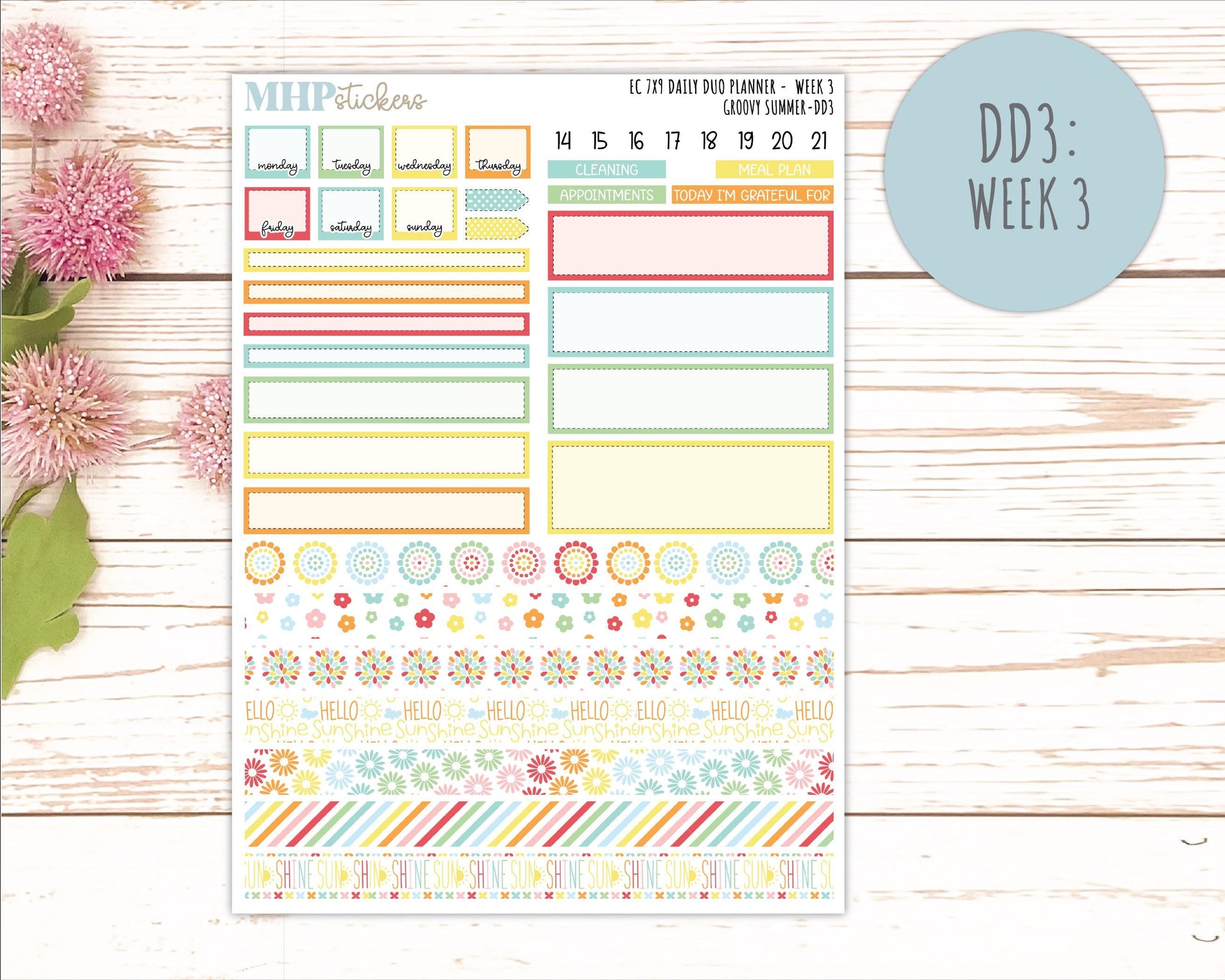 AUGUST Daily Duo Sticker Kit for 7x9 Erin Condren Planners. 2026 Collection "Hello Sunshine"|| ECDD