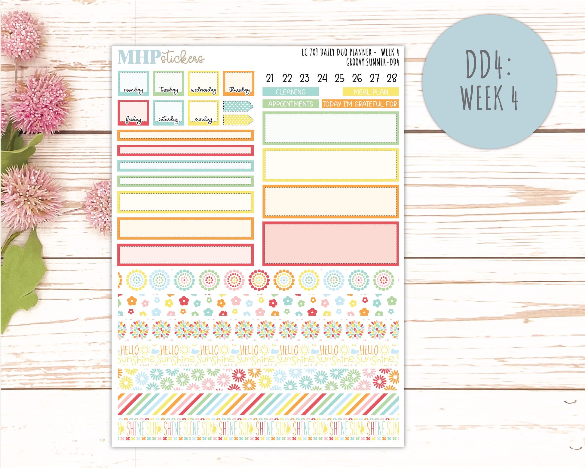 AUGUST Daily Duo Sticker Kit for 7x9 Erin Condren Planners. 2026 Collection "Hello Sunshine"|| ECDD