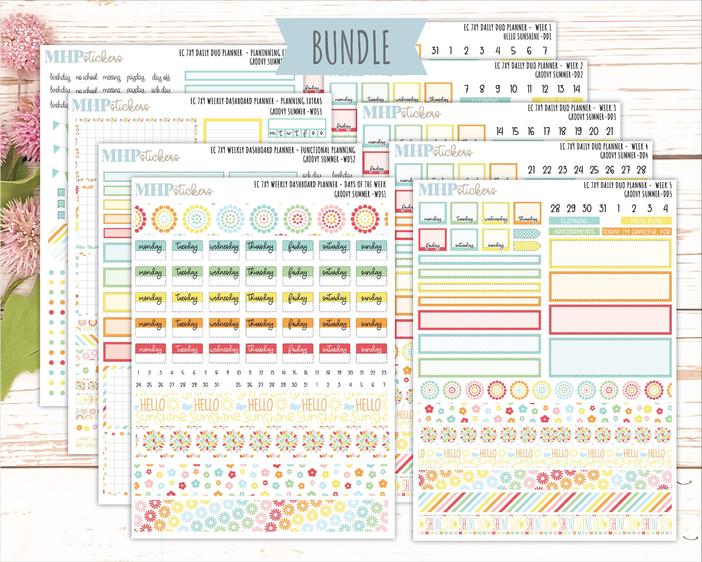 AUGUST Daily Duo Sticker Kit for 7x9 Erin Condren Planners. 2026 Collection "Hello Sunshine"|| ECDD