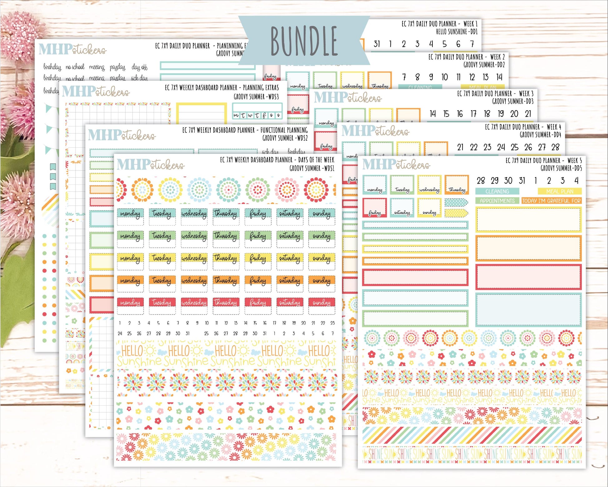 AUGUST Daily Duo Sticker Kit for 7x9 Erin Condren Planners. 2026 Collection "Hello Sunshine"|| ECDD