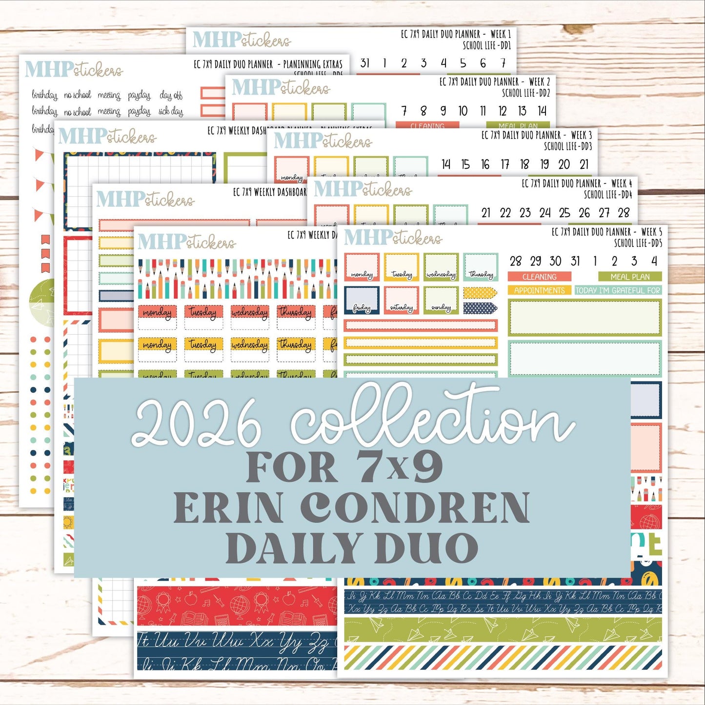 AUGUST & SEPTEMBER Daily Duo Sticker Kit for 7x9 Erin Condren Planners. 2026 Collection "School Life" || ECDD