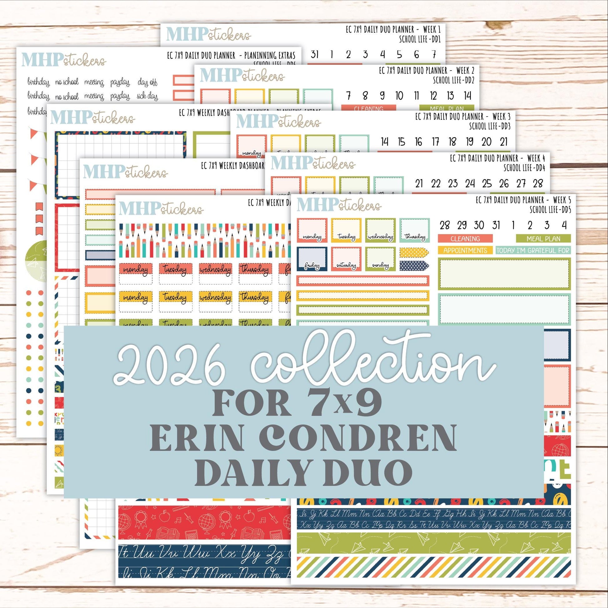 AUGUST & SEPTEMBER Daily Duo Sticker Kit for 7x9 Erin Condren Planners. 2026 Collection "School Life" || ECDD
