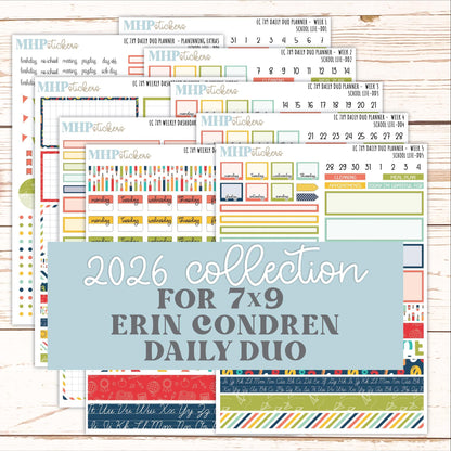 AUGUST & SEPTEMBER Daily Duo Sticker Kit for 7x9 Erin Condren Planners. 2026 Collection "School Life" || ECDD