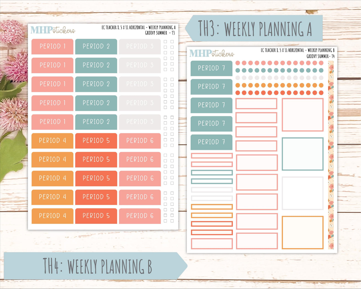 AUGUST Stickers for EC Teacher Lesson Planner - Horizontal Layout. 2026 Collection "Groovy Summer" || ECTH